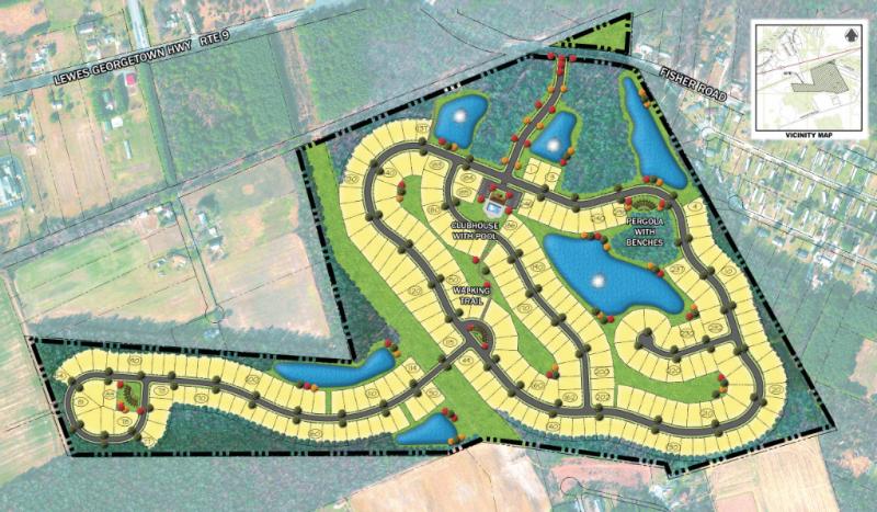 The Monarch Glen subdivision will be built near the Route 9-Fisher Road intersection between Lewes and Milton. The preliminary site plan includes 246 lots. MORRIS RITCHIE ASSOC. GRAPHIC